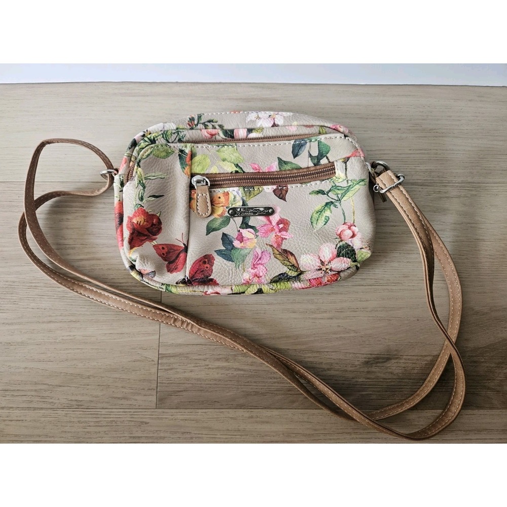 MultiSac Dynamic Mini Crossbody Bag Beige Floral Butterfly Floral Purse Wallet